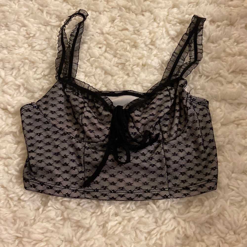 Black and Gray Lace Flower Crop Top
